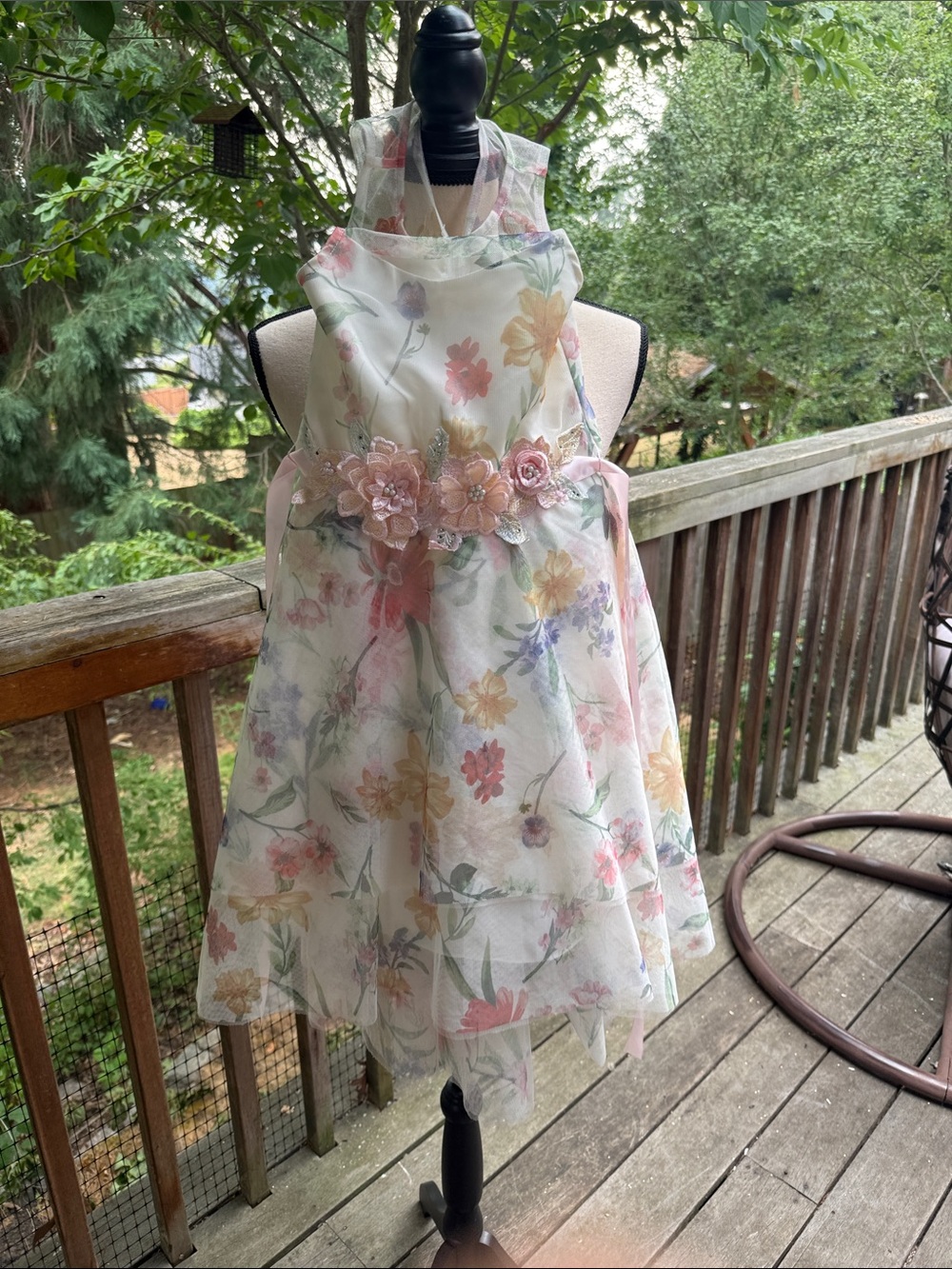 Rare Editions Floral Organza Halter Girls' Dress in Pastel Multi
